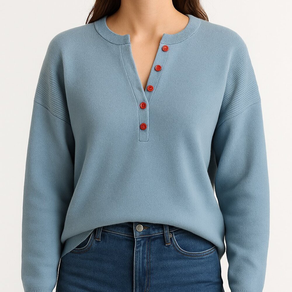 Adyson Parker Blue Button Henley Sweater Sample Size Small